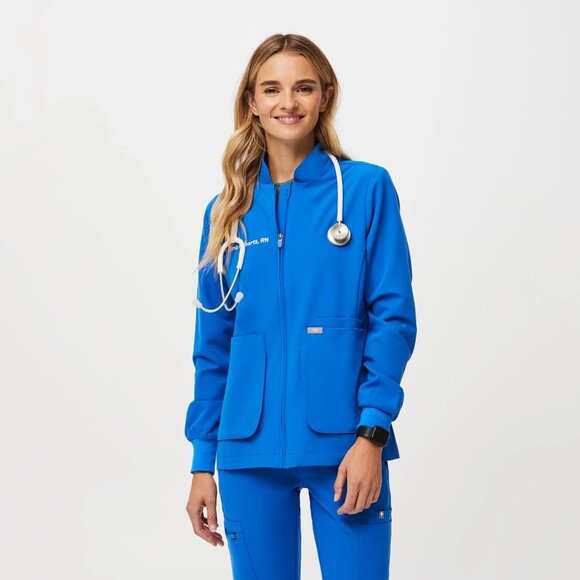 Figs Sebina Scrub Jacket in Royal Blue, Size Small - Picture 1 of 8